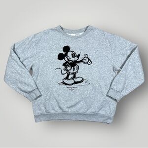 H&M Disney Mickey Mouse Graphic Crewneck Sweatshirt Medium Gray Retro Sketch